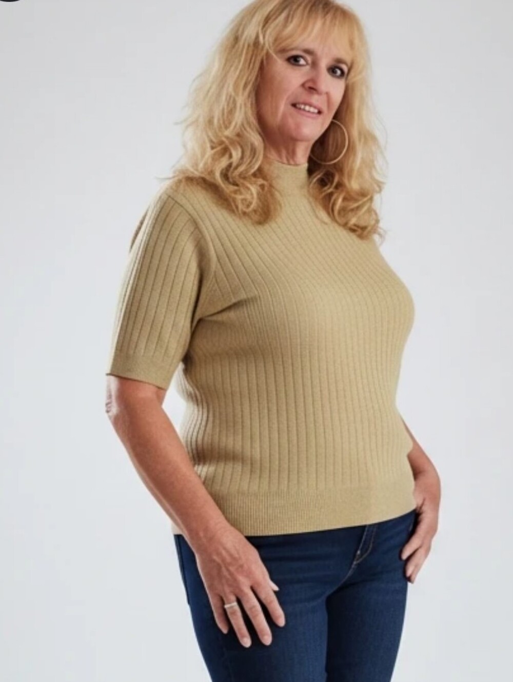Prospective Short Sleeve Mock Neck Light Weight Sweater Beige FALL WINTER size L